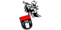 Logo Bad Säckingen: Tuschezeichnung Trompeter mit Fahne schwarz-weiß-rot